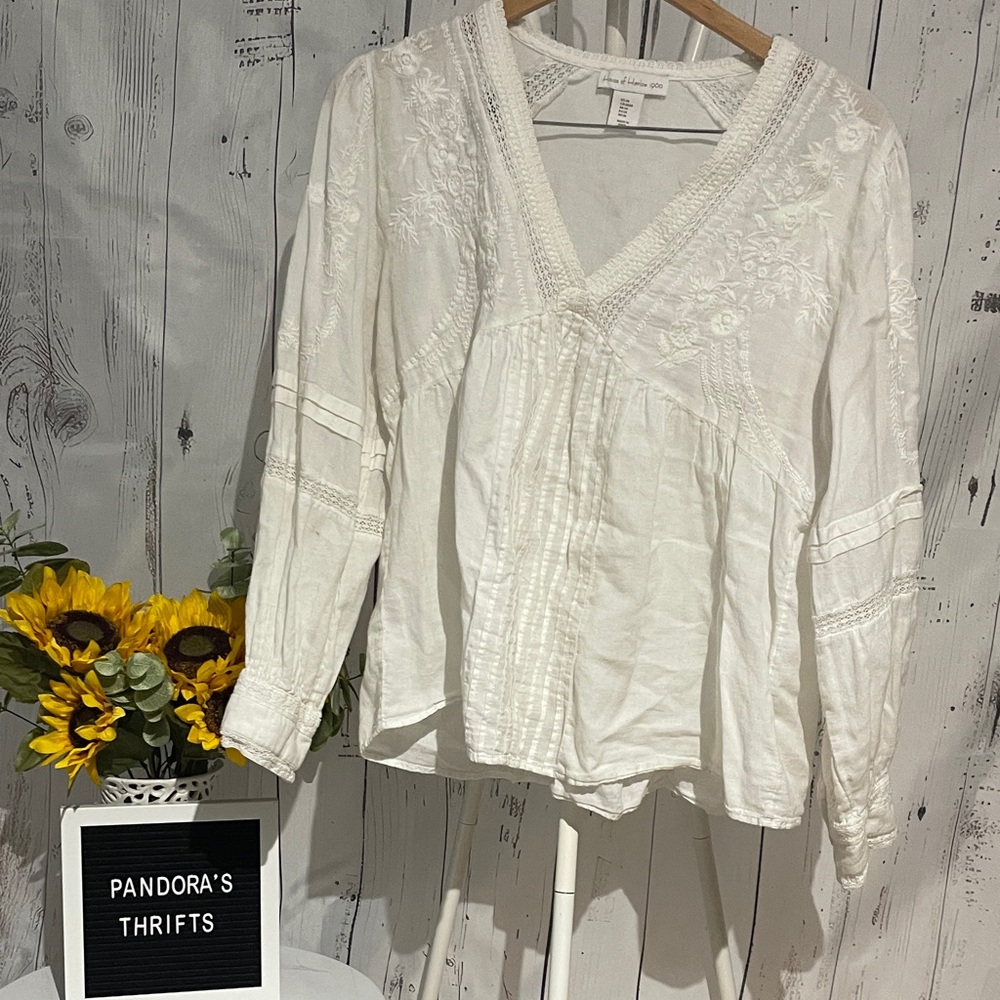 House of Harlow 1960 White Embroidered Blouse Size M Preowned